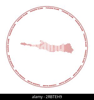 Logo rotondo Paradise Island. Forma digitale di Paradise Island in cerchio punteggiato con il nome dell'isola. Icona tecnica con punti sfumati. Affascinante vettore Illustrazione Vettoriale