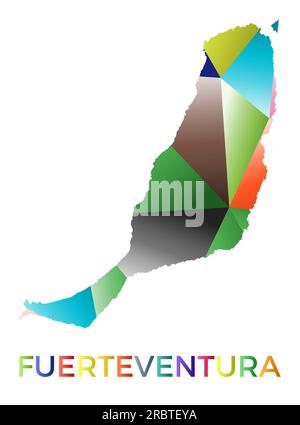 Forma Fuerteventura dai colori vivaci. Logo dell'isola in stile geometrico multicolore. Design moderno e alla moda. Eccellente illustrazione vettoriale. Illustrazione Vettoriale
