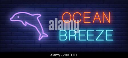 Insegna al neon Ocean Breeze Illustrazione Vettoriale