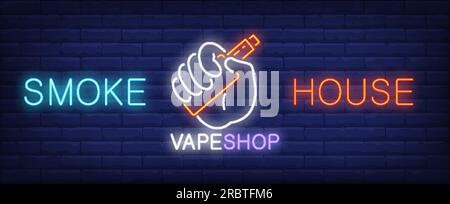 Cartello al neon Smoke House vape shop Illustrazione Vettoriale