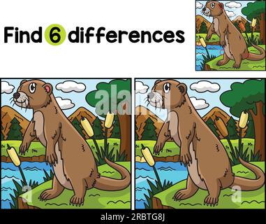 River Otter Animal trovare le differenze Illustrazione Vettoriale