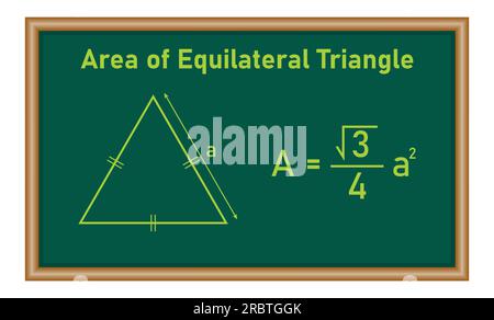 Area della formula del triangolo equilatero in matematica. Risorse matematiche per insegnanti e studenti. Illustrazione Vettoriale