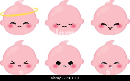 Set di icone emoji colorate per bambini Vector Illustrazione Vettoriale