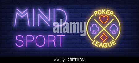 Mind sport, insegna al neon del poker League Illustrazione Vettoriale