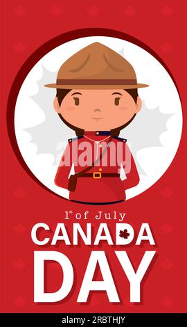 Modello di giorno verticale canada con un ranger forestale femminile Vector Illustrazione Vettoriale