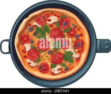 Fetta di pizza appena sfornata, condita con peperoni Illustrazione Vettoriale