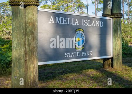 Ingresso all'Amelia Island State Park, sulla punta meridionale dell'isola Amelia, nella Florida nord-orientale. (USA) Foto Stock