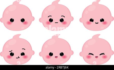 Set di icone emoji colorate per bambini Vector Illustrazione Vettoriale