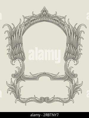 Antica cornice per incisioni in stile monocromatico, Vector vintage Illustation Illustrazione Vettoriale