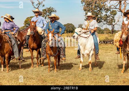 Apore, Goias, Brasile - 05 07 2023: Evento di equitazione aperto al pubblico sulle strade pubbliche della città brasiliana di Apore Foto Stock