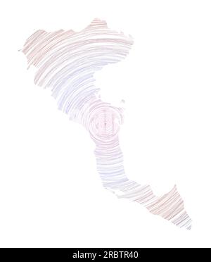 Mappa di Corfù piena di cerchi concentrici. Disegna cerchi di stile a forma di isola. Illustrazione vettoriale. Illustrazione Vettoriale