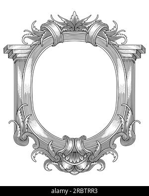 Antica cornice per incisioni in stile monocromatico, Vector vintage Illustation Illustrazione Vettoriale