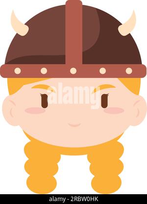 Isolata graziosa chibi femmina personaggio vichingo avatar Vector Illustrazione Vettoriale