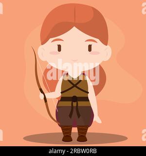 Isolata graziosa chibi femmina viking Character Vector Illustrazione Vettoriale