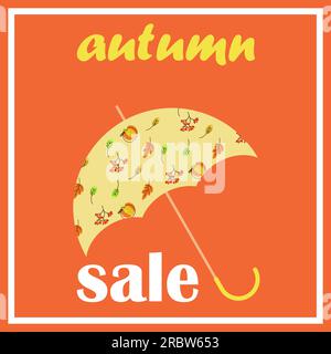 un ombrello con un motivo autunnale. Saldi autunnali. Banner, poster Illustrazione Vettoriale