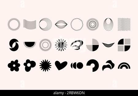 Elementi e forme y2k estetici in colore nero. Illustrazione Vettoriale