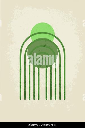 Poster astratto realizzato con forme geometriche. Arte contemporanea. Colore verde. Illustrazione Vettoriale