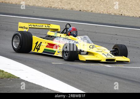 F1 Copersucar Fittipaldi F5A durante il Gran Premio di Formula 1 Aramco 2023, decimo appuntamento del Campionato Mondiale di Formula 1 2023 dal 7 al 9 luglio 2023 sul circuito di Silverstone, a Silverstone, Regno Unito Foto Stock