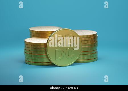 Pile di monete d'oro CBDC su sfondo blu. valuta digitale della banca centrale. illustrazione 3d. Foto Stock