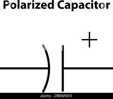 Condensatore polarizzato. simbolo elettronico. Illustrazione dei simboli dei circuiti di base. Simboli elettrici, contenuti di studio di studenti di fisica. Illustrazione Vettoriale