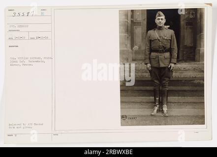 Il colonnello William Hayward, comandante del 369th Infantry Regiment, è raffigurato a Undersheim, Alance, in Francia. La foto è stata scattata l'11 dicembre 1918 da Pvt. Gibbons ed è stata rilasciata dall'AFF Censor. Non vengono forniti ulteriori dettagli. Foto Stock