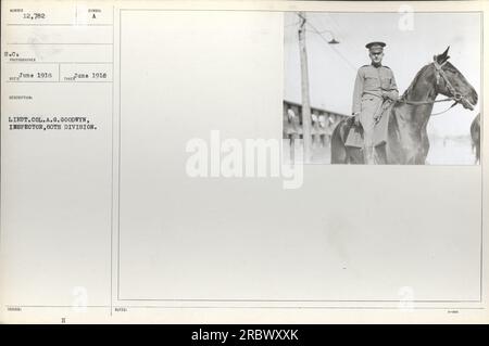 Tenente colonnello A.G. Goodwyn, ispettore della 80th Division, è catturato in questa fotografia scattata nel giugno 1918 durante la prima guerra mondiale. A questa immagine è stato assegnato il numero S.C. Fotografo 12.782 ed è stato utilizzato per scopi di documentazione. Non vengono forniti i dettagli esatti della descrizione e il significato delle note. Foto Stock