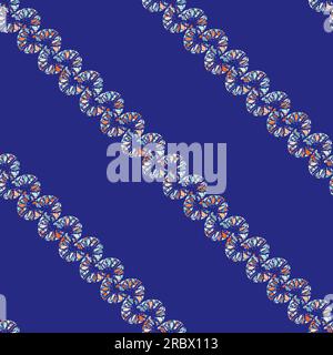 Sfondo del pattern vettoriale di collegamento a mosaico. Ampio sfondo con file diagonali di maglie a catena astratte interbloccate su sfondo blu cobalto. Parallelo Illustrazione Vettoriale