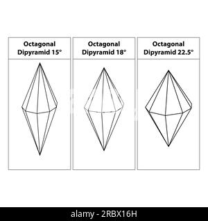 Piramide ottagonale 15°, 18°, 22,5° le figure geometriche delineano il profilo isolato su uno sfondo bianco. forme 3d. in matematica. illustrazione vettoriale. Illustrazione Vettoriale