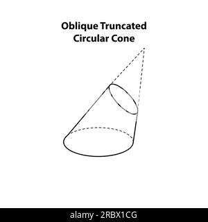 Cono circolare troncato obliquo. Troncato. vettore di forme geometriche 3d. illustrazione raster di elementi complessi a piramide esagonale geometrica. Illustrazione Vettoriale