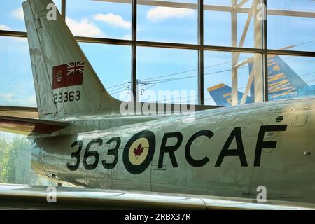 Contrassegni della fusoliera posteriore su una Royal Canadian Air Force Canadair CL-13B Sabre Mk. 6 caccia jet il Museum of Flight Seattle Washington State USA Foto Stock