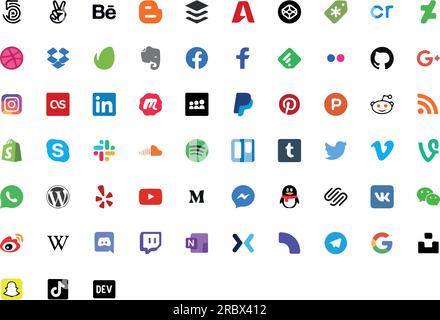 Set di icone dei social media. faceboo,k, twitter, instagram, reddit illustrazione vettoriale. Illustrazione Vettoriale
