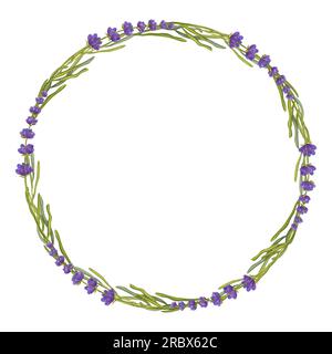 Cornice mazzo rotondo fiori di lavanda. Profumo floreale di acquarelle. Erbe naturali eco. Illustrazione acquerello isolata su sfondo bianco. Per la creazione in Foto Stock