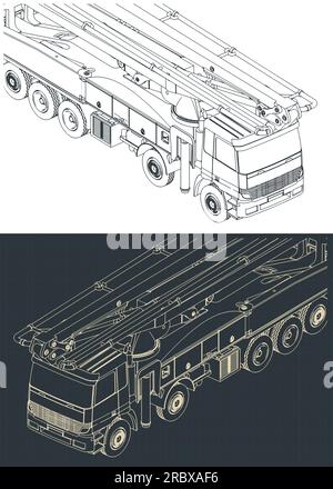 Illustrazioni vettoriali stilizzate di progetti isometrici di autopompe in calcestruzzo Illustrazione Vettoriale