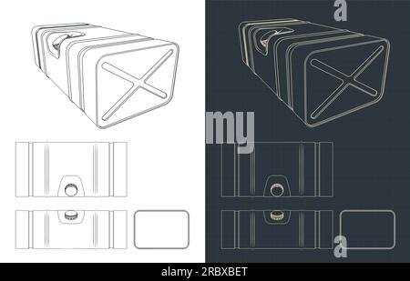 Illustrazioni vettoriali stilizzate dei progetti del serbatoio carburante di un veicolo di grandi dimensioni Illustrazione Vettoriale