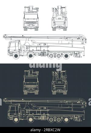 Illustrazioni vettoriali stilizzate di progetti di autopompa in calcestruzzo Illustrazione Vettoriale