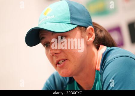 L'australiana Tahlia McGrath durante una conferenza stampa al Seat Unique Stadium di Bristol. Data foto: Martedì 11 luglio 2023. Foto Stock