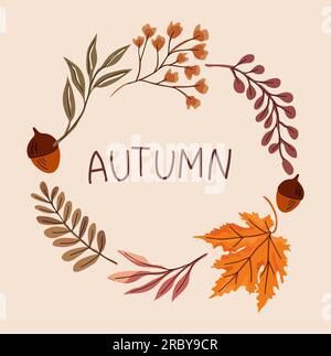 Composizione disegnata a mano del vettore delle foglie di caduta. Illustrazione Vettoriale