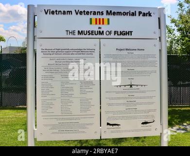 Cartello informazioni turistiche presso il Vietnam Veterans Memorial Park Museum of Flight Seattle Washington State USA Foto Stock