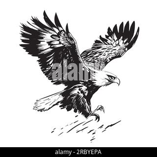 Illustrazione dello stile di incisione disegnata a mano da Eagle Flying Illustrazione Vettoriale