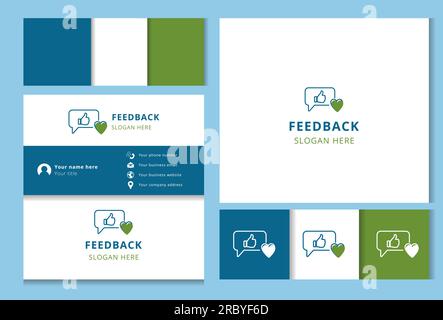 Design del logo di feedback con slogan modificabile. Libro di branding e modello biglietto da visita. Illustrazione Vettoriale