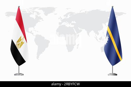 Egitto e Nauru bandiere per un incontro ufficiale sullo sfondo della mappa mondiale. Illustrazione Vettoriale