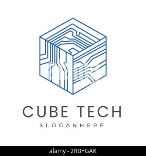 Design futuristico del chip elettronico digitale del cubo della scatola per Smart Tech Logo design, modello di design del simbolo