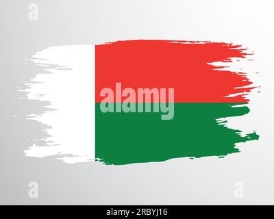 Bandiera del Madagascar disegnata a mano da pennello Illustrazione Vettoriale