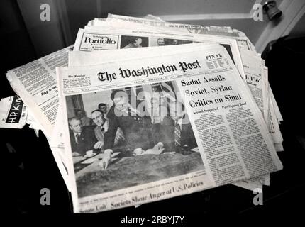 Una copia dell'edizione del Washington Post del 5 settembre 1975 in vendita in un negozio di antiquariato americano. Foto Stock