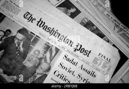 Una copia dell'edizione del Washington Post del 5 settembre 1975 in vendita in un negozio di antiquariato americano. Foto Stock