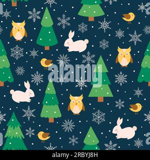 Sfondo natalizio con animali e alberi Illustrazione Vettoriale