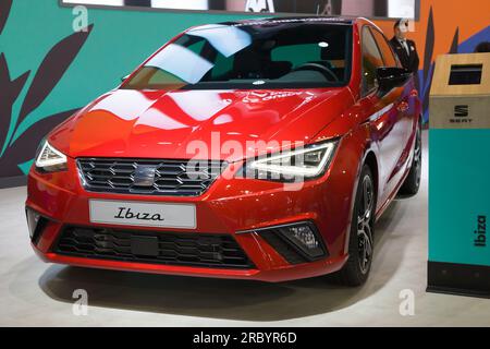 Barcellona, Spagna - 14 maggio 2023: Seat Ibiza in mostra all'Automobile Barcelona 2023 a Barcellona, Spagna. Foto Stock