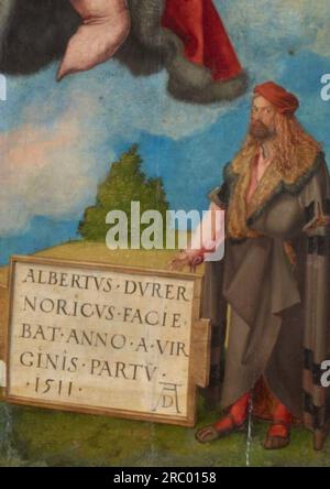 Adorazione della Trinità (Pala Landauer, dettaglio, presunto autoritratto) 1511 di Albrecht durer Foto Stock