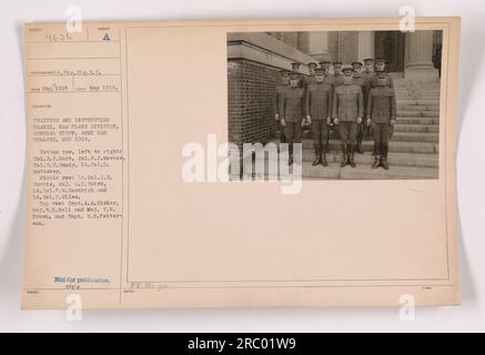 Training and Instruction Branch della War Plans Division presso l'Army War College nel maggio 1918. Nella foto ci sono vari ufficiali militari, tra cui il colonnello R. J. Burt, il colonnello P.J. Morrow, Colonnello G. H. Sands, Tenente Colonnello D. McCaskey, Tenente Colonnello D.H. Currie, maggiore G.H. Baird, tenente colonnello P.M. Goodrich, tenente colonnello S. Miles, capitano A. A. Ricker, maggiore W.H. Bell, maggiore T.W. Brown, e il capitano R.B.Patterson. Questa immagine non doveva essere pubblicata. Foto Stock