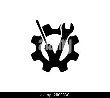 Design con logo chiave e cacciavite. Icona strumenti e assistenza. Impostazioni e riparazione, design del vettore dei segnali di servizio e illustrazione. Illustrazione Vettoriale
